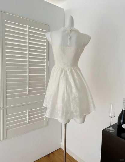 Lovely A-Line Round Neck Sleeveless Ruffled Bow-Accent Ivory Mini Homecoming Dresses