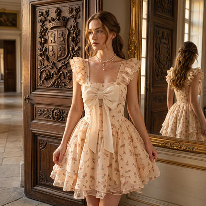 Lovely A-Line Square Neck Ruffled Floral Tiered Peach Mini Homecoming Dress