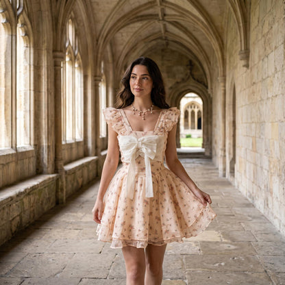 Lovely A-Line Square Neck Ruffled Floral Tiered Peach Mini Homecoming Dress