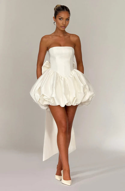 Lovely A-Line Strapless Bow-Back Bubble Hem Taffeta Ivory Mini Homecoming Dress