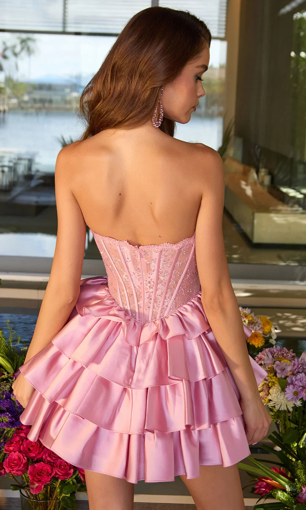 Lovely A-Line Strapless Corset Tiered Ruffled Pink Mini Homecoming Dress