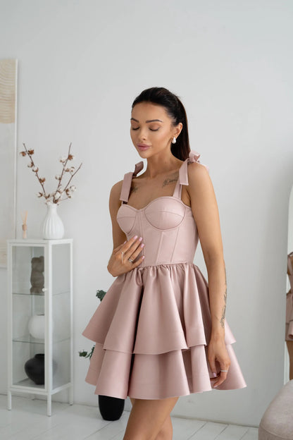 Lovely A-Line Sweetheart Corset Tiered Blush Pink Mini Homecoming Dress