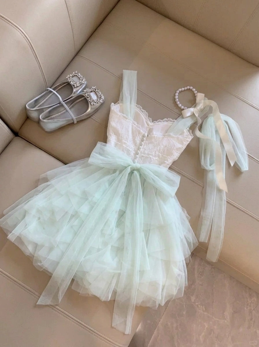 Lovely A-Line Sweetheart Layers Tulle Lace Mint Green Mini Homecoming Dresses