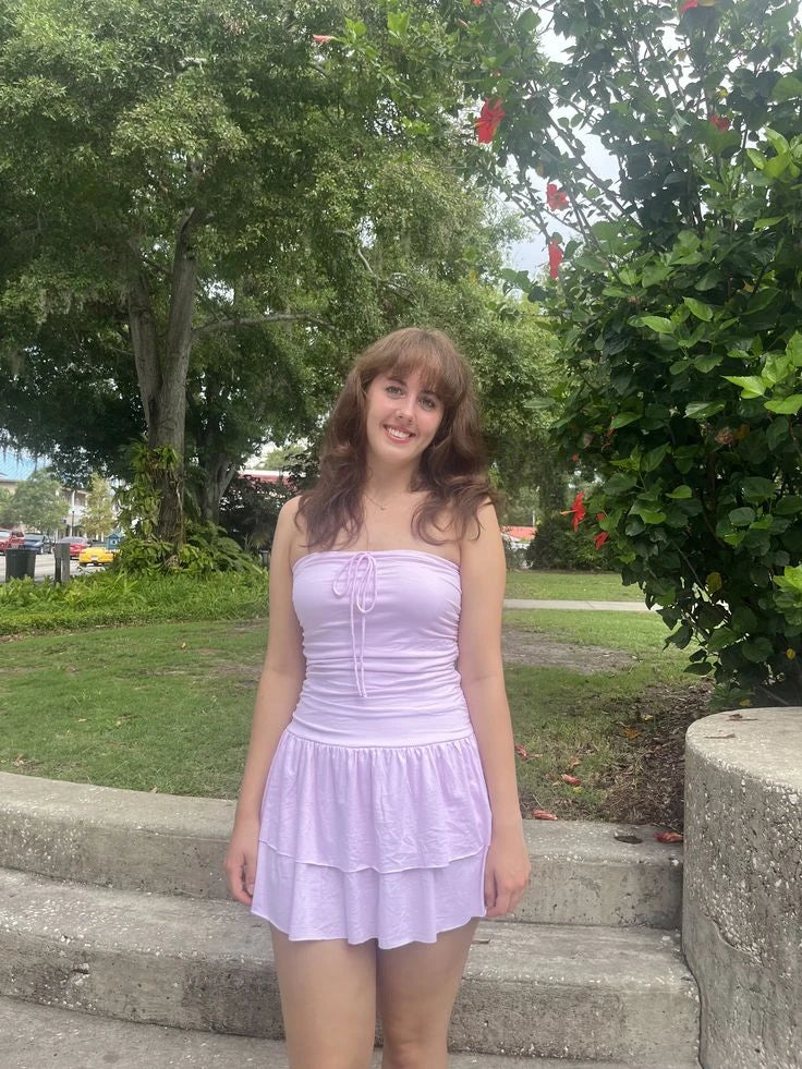 Lovely Classy A-Line Strapless Tiered Ruffle Lavender Mini Homecoming Dress