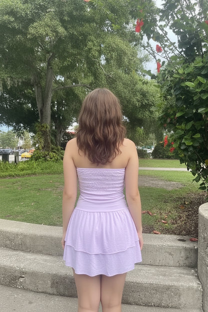 Lovely Classy A-Line Strapless Tiered Ruffle Lavender Mini Homecoming Dress