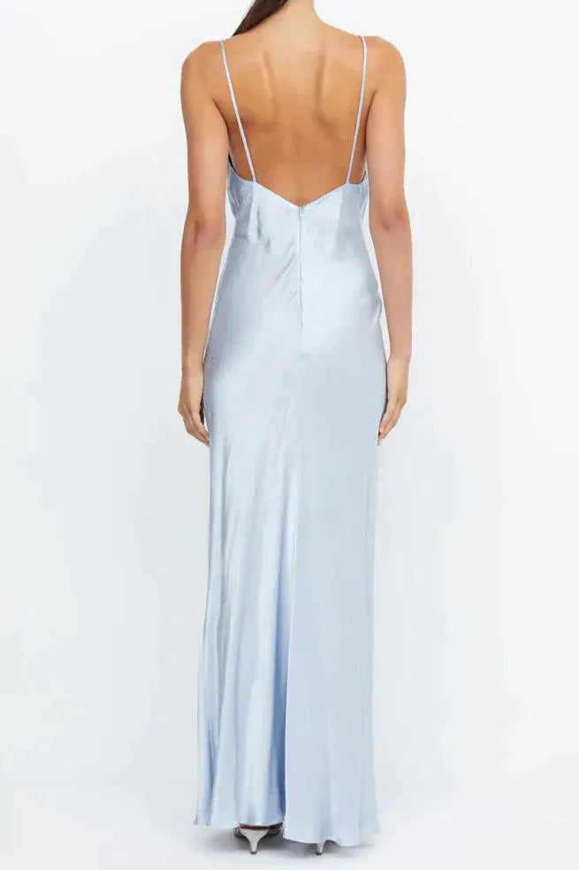 Luxe Mermaid V-Neck Sleeveless Backless Sky Blue Maxi Prom Dress for Women Hot Sale