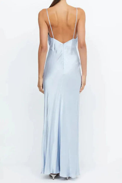Luxe Mermaid V-Neck Sleeveless Backless Sky Blue Maxi Prom Dress for Women Hot Sale