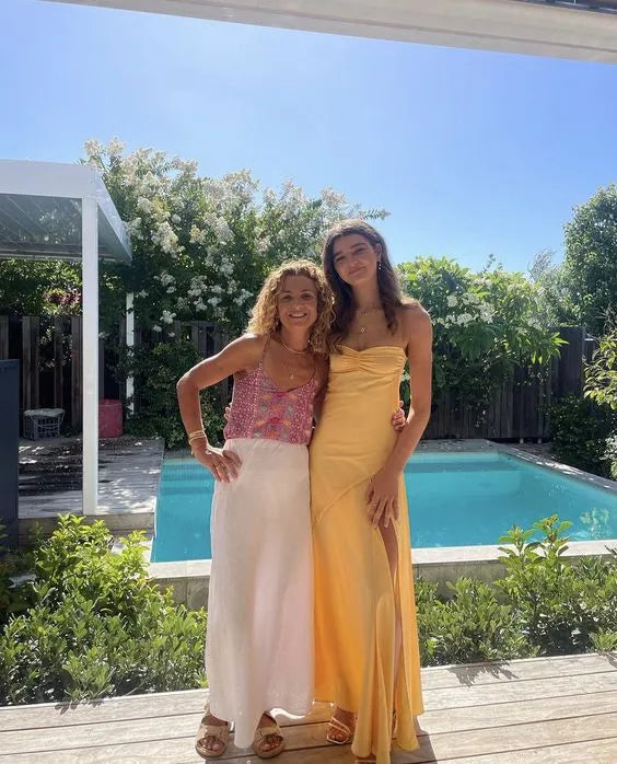 Luxe Satin Maxi Evening Dress Mustard Sweetheart Convertible-Strap Formal Women