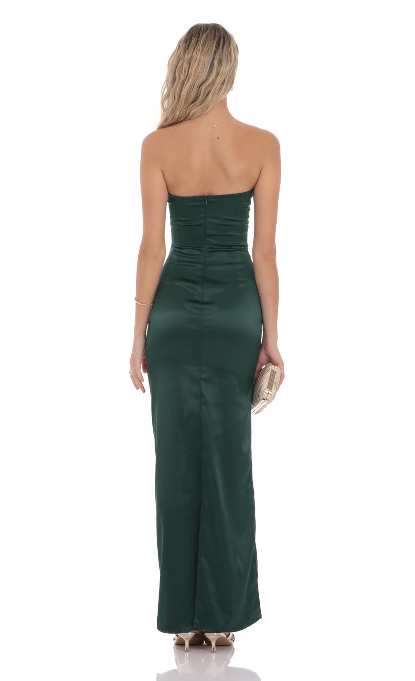 Luxurious Sheath Strapless Sleeveless Ruched-Accent Emerald Satin Floor-Length Prom Dresses