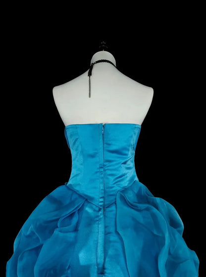 Luxury Ball Gown Strapless Sleeveless Zipper Back Floor-Length Embroidered Turquoise Formal Dress