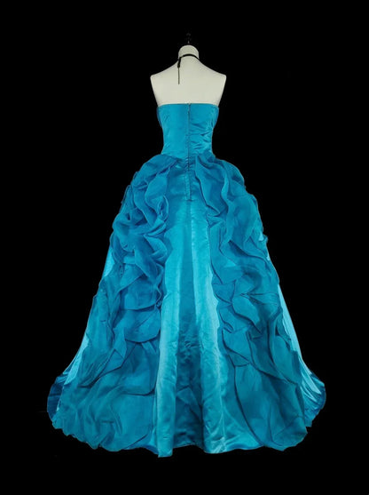 Luxury Ball Gown Strapless Sleeveless Zipper Back Floor-Length Embroidered Turquoise Formal Dress