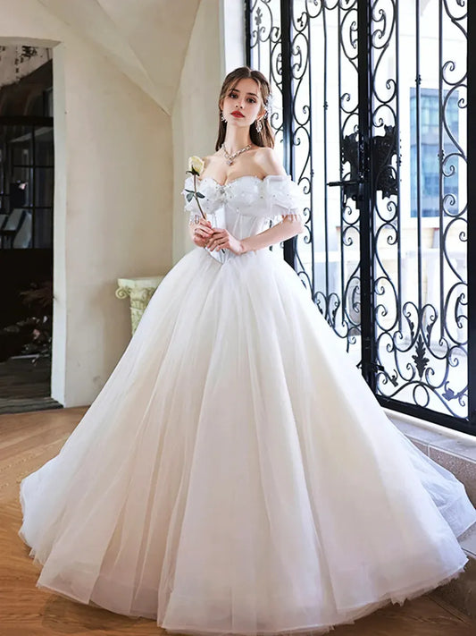 Luxury A-Line Off the Shoulder Sleeveless Crisscross Back Chapel Train prom dress for women