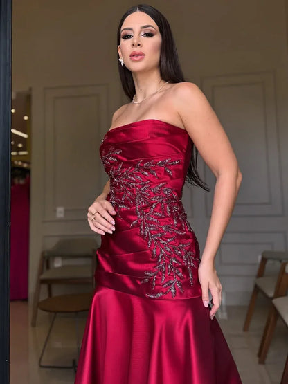 Luxury A-Line Strapless Sleeveless Lace Up Floor-Length Prom Dress