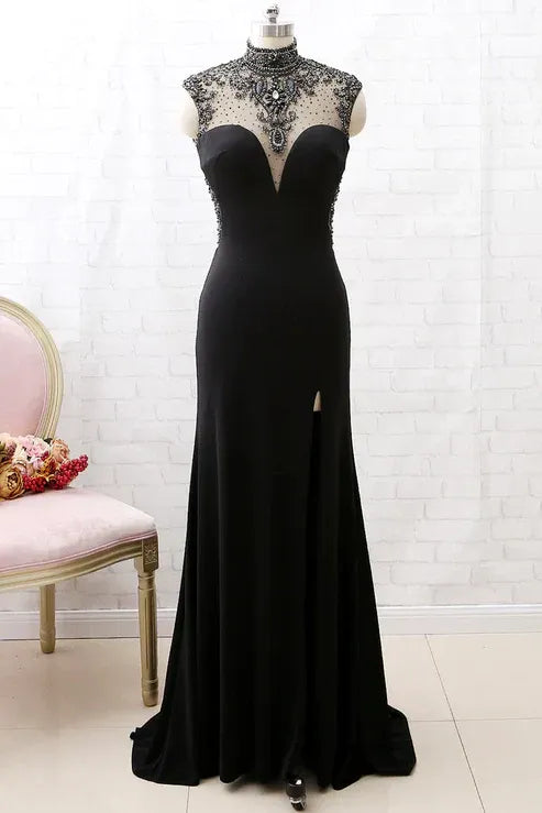 Luxury Mermaid High Neck Sleeveless Backless Sweep/Brush Train Prom Dress