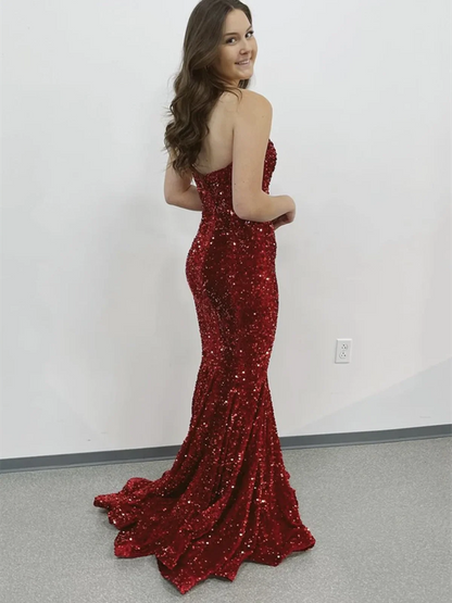 Luxury Mermaid Strapless Neck Sleeveless Backless Sweep/Brush Train Prom Dress