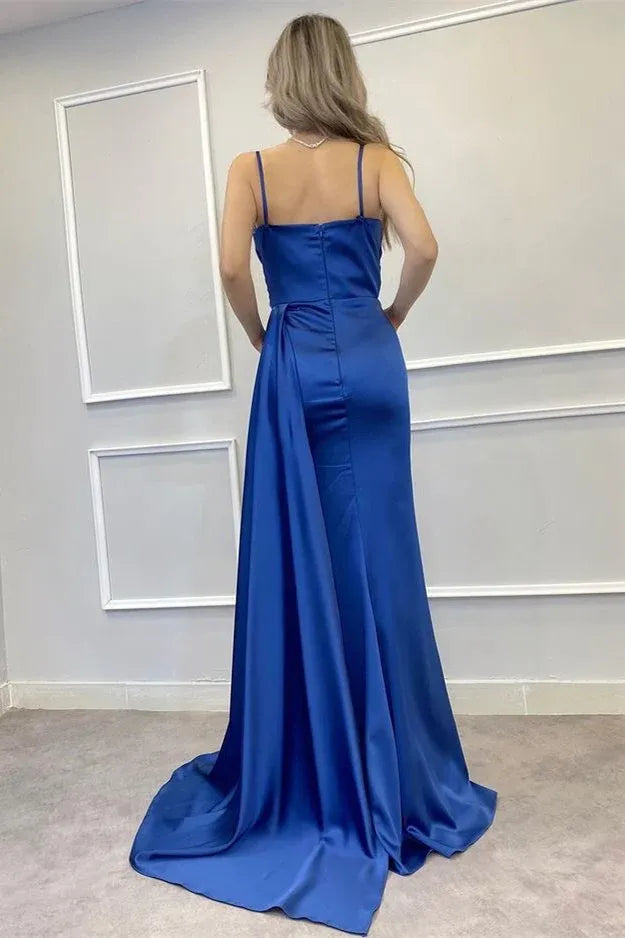 Luxury Mermaid/Trumpet Spaghetti-Straps Sleeveless Satin Sweep/Brush Train Prom Dress