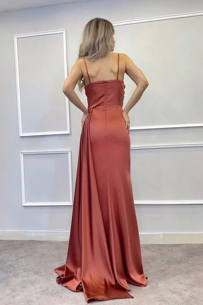Luxury Mermaid/Trumpet Spaghetti-Straps Sleeveless Satin Sweep/Brush Train Prom Dress