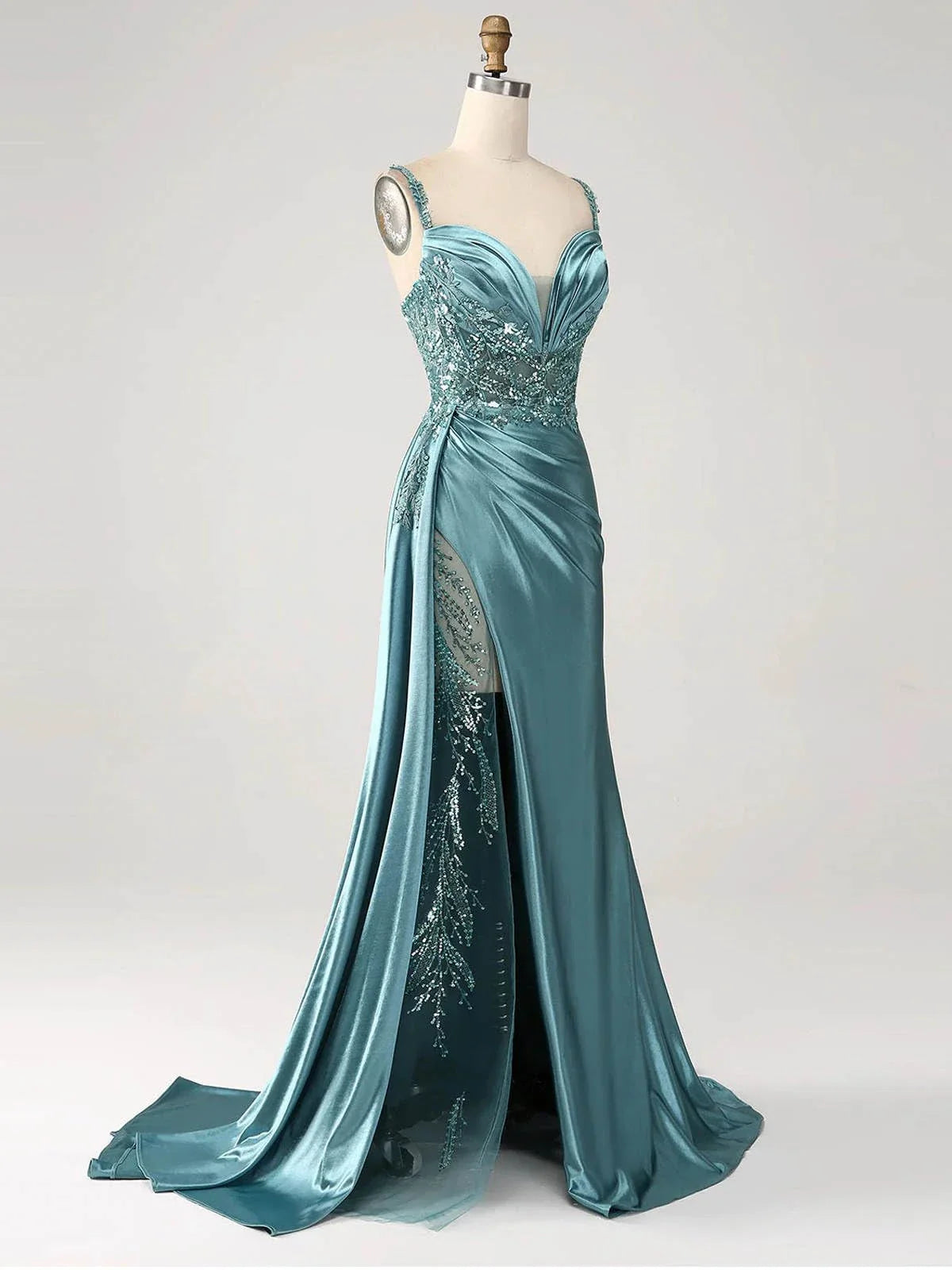 Luxury Mermaid V Neck Sleeveless Back Zip SweepBrush Train Side Slit prom dress for women