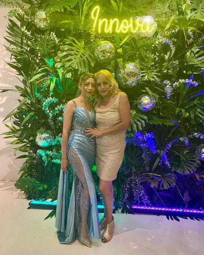 Luxury Mermaid V Neck Sleeveless Crisscross Back SweepBrush Train prom dress for women
