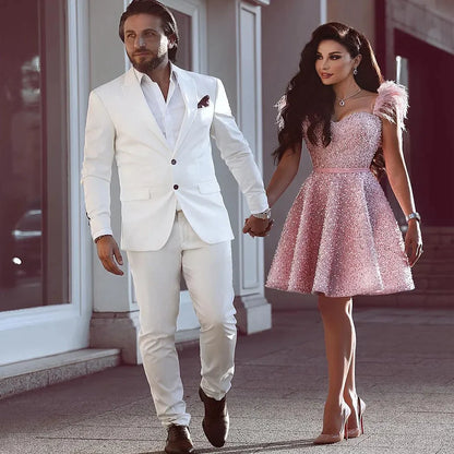 Luxury Short Cocktail Dresses Pink Crystal Beaded Homecoming Dress Feather