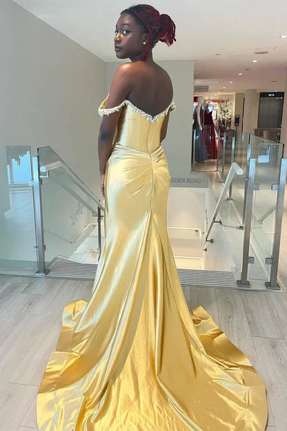Mermaid Beaded Off the Shoulder Purple Prom Formal Dress with Slit