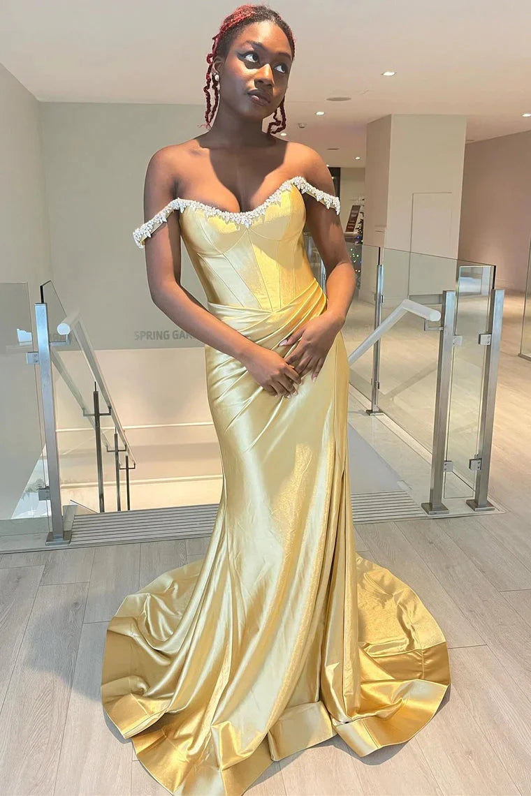 Mermaid Beaded Off the Shoulder Purple Prom Formal Dress with Slit