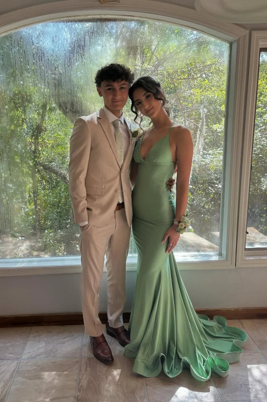 Mermaid Long Green Evening Dress Straps Satin Prom Dress UK