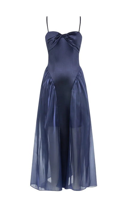 Mermaid Sweetheart Spaghetti Strap Twist Navy Layered Floor Length Prom Dress