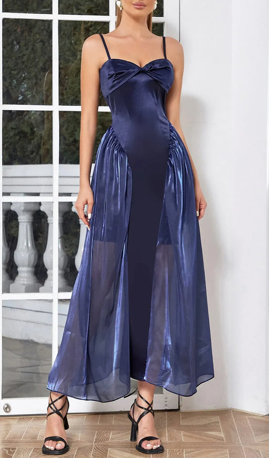 Mermaid Sweetheart Spaghetti Strap Twist Navy Layered Floor Length Prom Dress