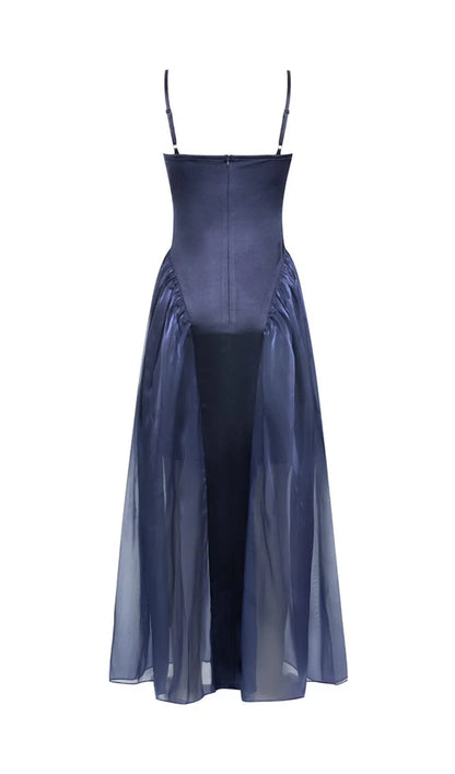 Mermaid Sweetheart Spaghetti Strap Twist Navy Layered Floor Length Prom Dress