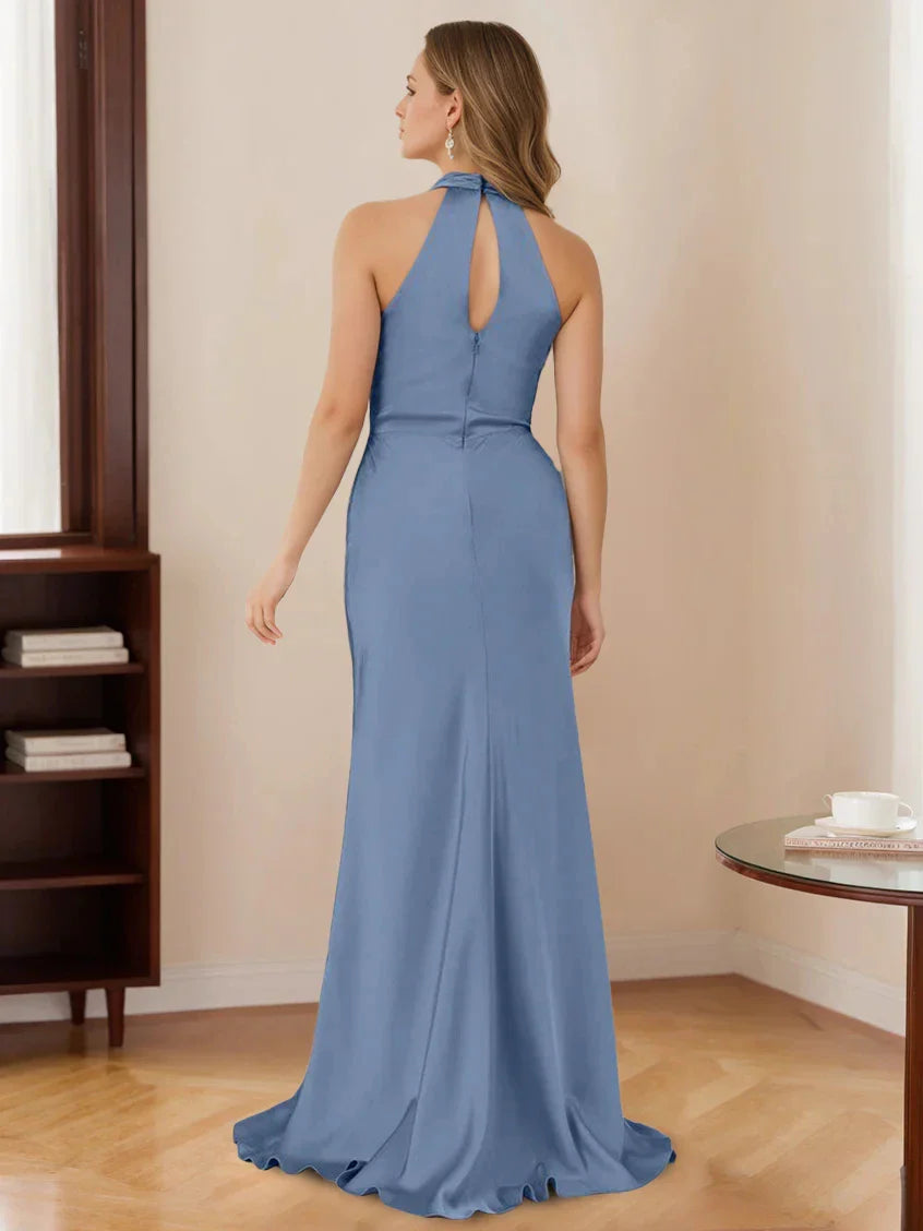 Mermaid Trumpet Halter Sleeveless Floor-Length Bridesmaid Dresses