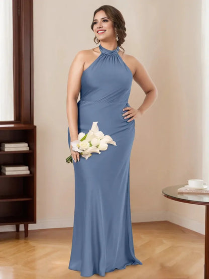 Mermaid Trumpet Halter Sleeveless Floor-Length Bridesmaid Dresses