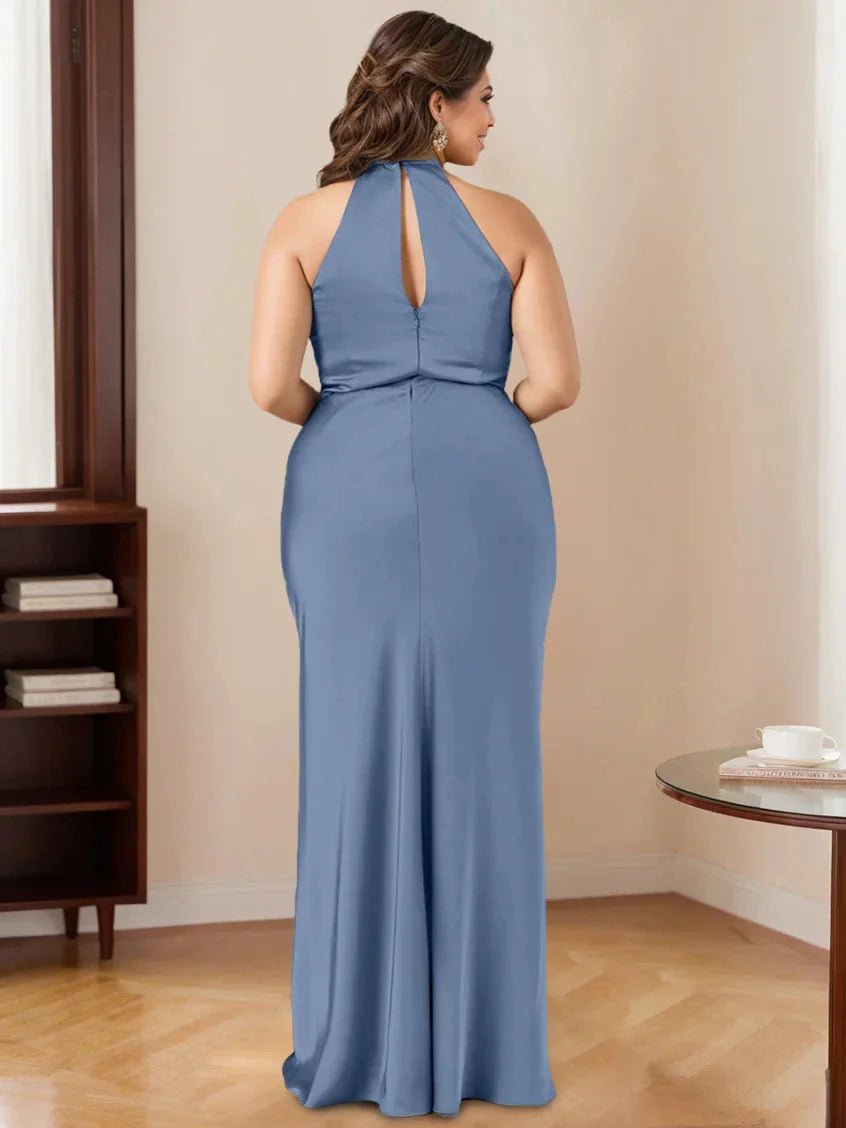 Mermaid Trumpet Halter Sleeveless Floor-Length Bridesmaid Dresses