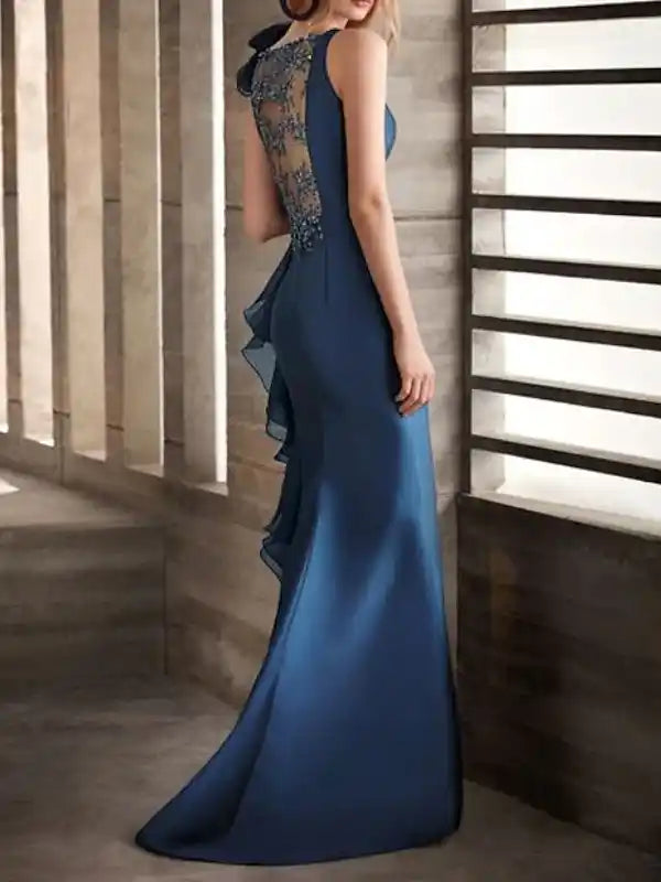 Mermaid Trumpet Jewel Neck Sleeveless Floor-Length Evening Dresses