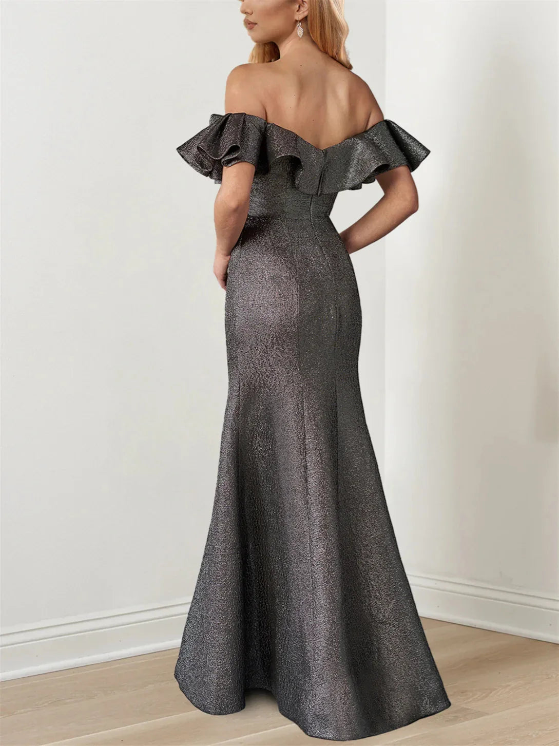 Mermaid Trumpet Off-the-Shoulder Ruffle Sleeves Floor-Length Mother of the Bride Dresses