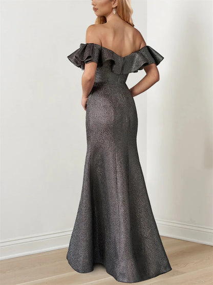 Mermaid Trumpet Off-the-Shoulder Ruffle Sleeves Floor-Length Mother of the Bride Dresses