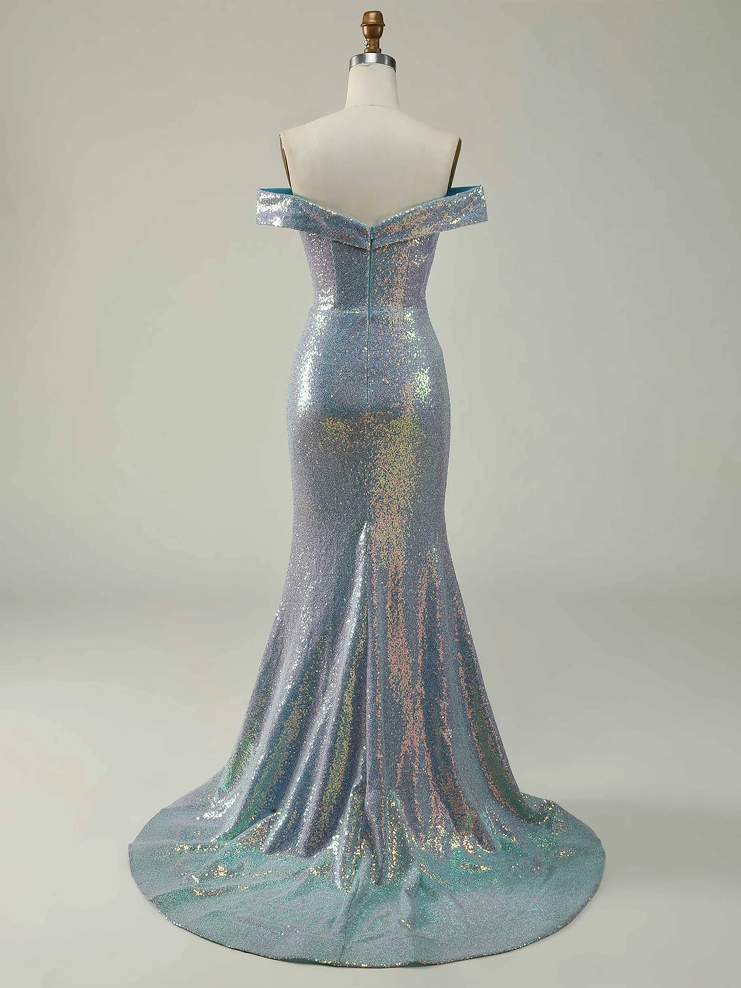 MermaidTrumpet Off-the-Shoulder Sleeveless Floor-Length Long Mother of the Bride Dresses with Split Side,Sequins & Ruffles