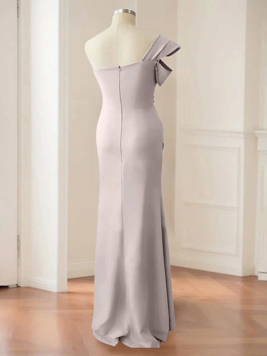 Mermaid Trumpet One-Shoulder Floor-Length Mother of the Bride Dresses with Split Side