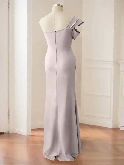 Mermaid Trumpet One-Shoulder Floor-Length Mother of the Bride Dresses with Split Side