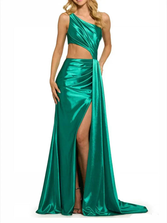 Mermaid Trumpet One Shoulder Evening Dress with Side Slit
