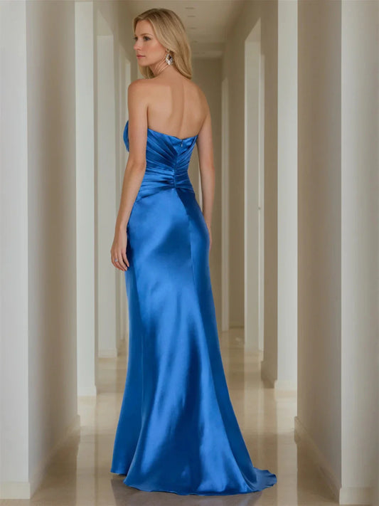 Mermaid Trumpet Strapless Sleeveless Floor-Length Mother of the Bride Dresses with Pure Color