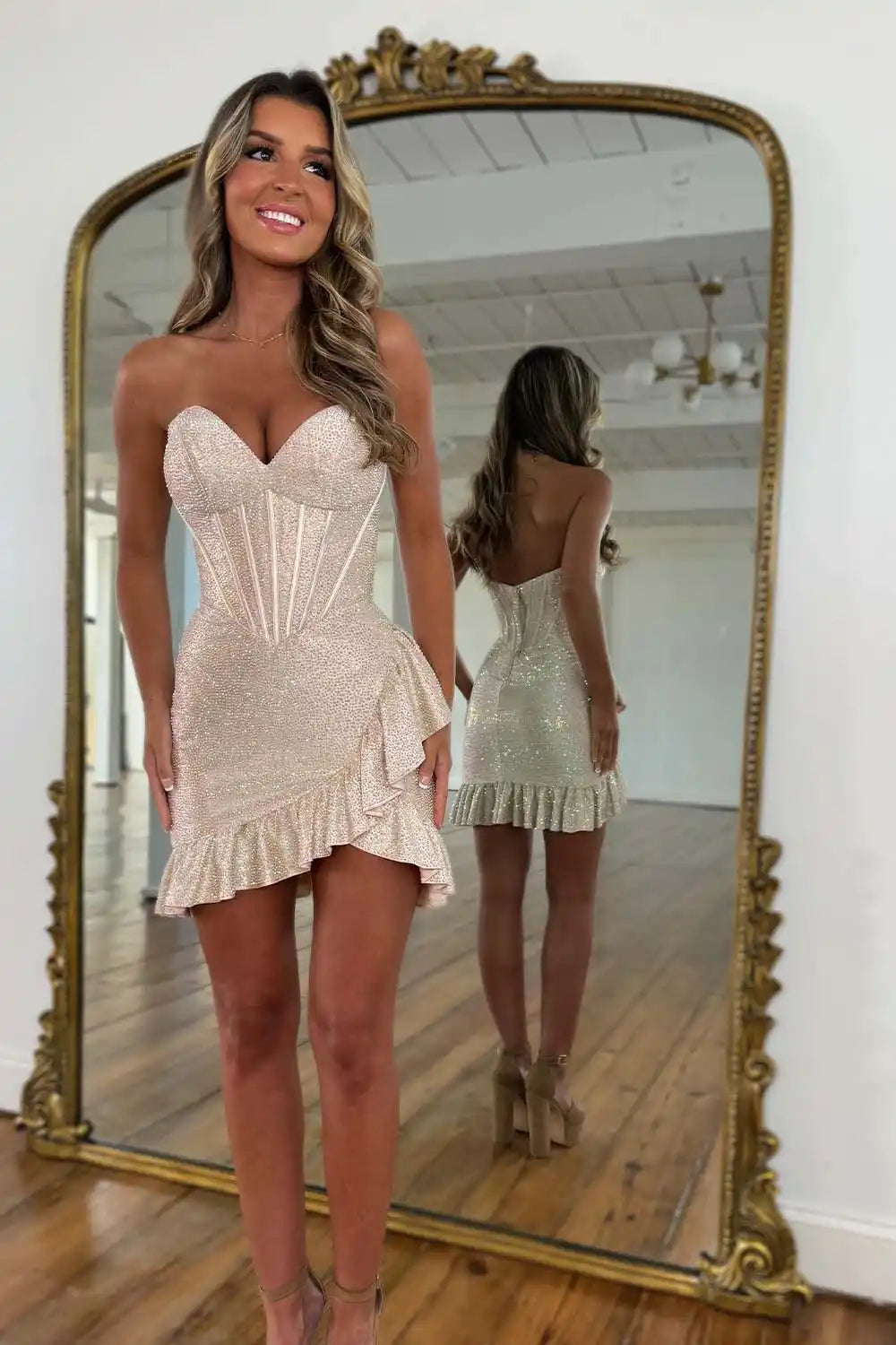 Mini Corset Bodice Beaded Homecoming Dress