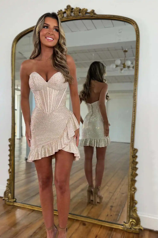 Mini Corset Bodice Beaded Homecoming Dress