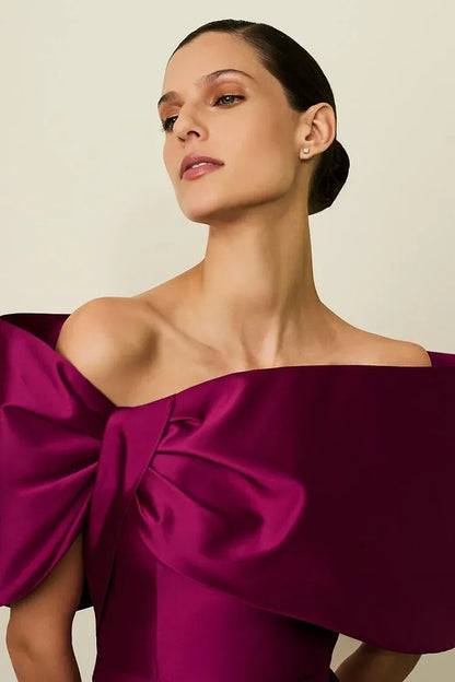 Modern A-Line Off the Shoulder Sleeveless Satin Split Floor-Length Prom Dress