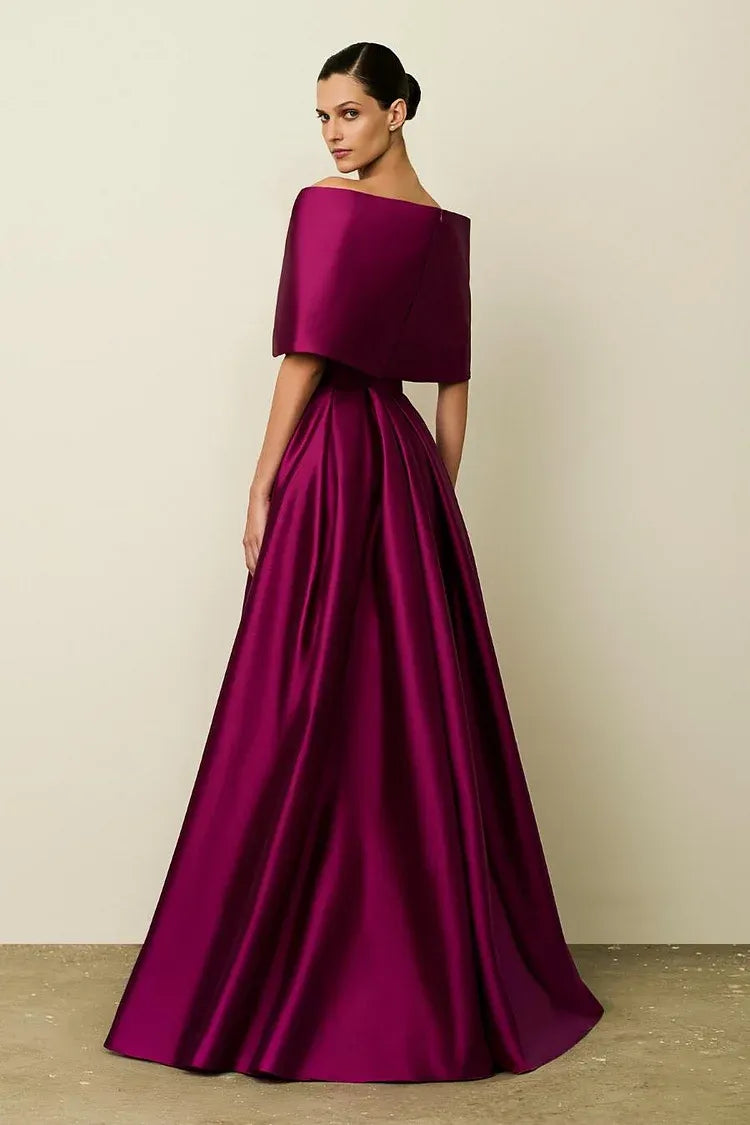 Modern A-Line Off the Shoulder Sleeveless Satin Split Floor-Length Prom Dress