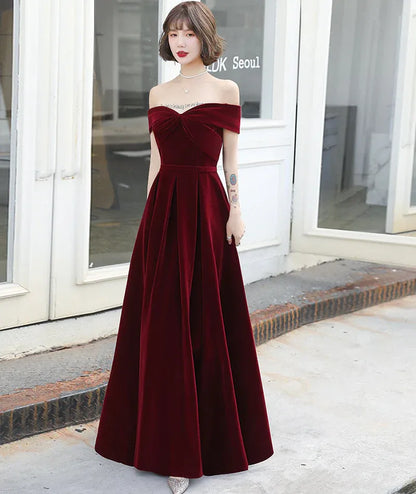 Modern A-Line Off the Shoulder Sleeveless Velvet Floor-Length Prom Dress