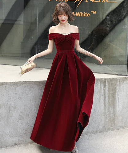 Modern A-Line Off the Shoulder Sleeveless Velvet Floor-Length Prom Dress