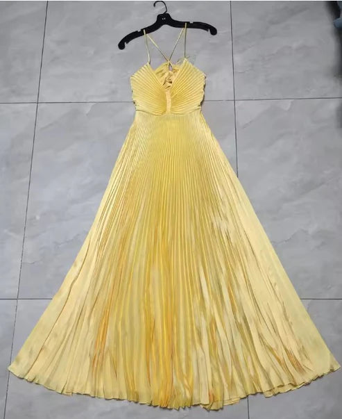 Modern A-Line Spaghetti Straps Sleeveless Open Back Floor-Length Evening Dress