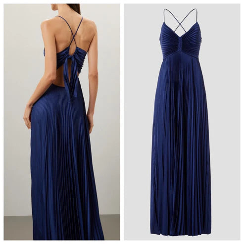 Modern A-Line Spaghetti Straps Sleeveless Open Back Floor-Length Evening Dress