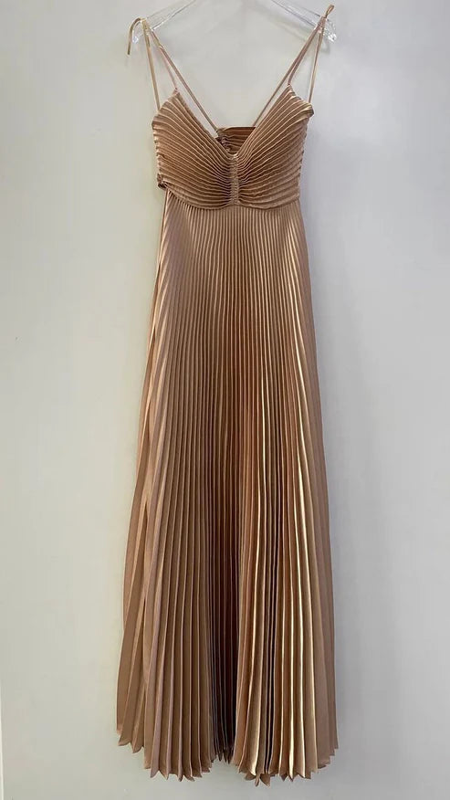 Modern A-Line Spaghetti Straps Sleeveless Open Back Floor-Length Evening Dress